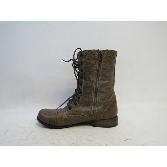 STEVE MADDEN Womens Sz 6 M Brown Leather Zip Combat High Ankle Boots TROOPA - Picture 2 of 10